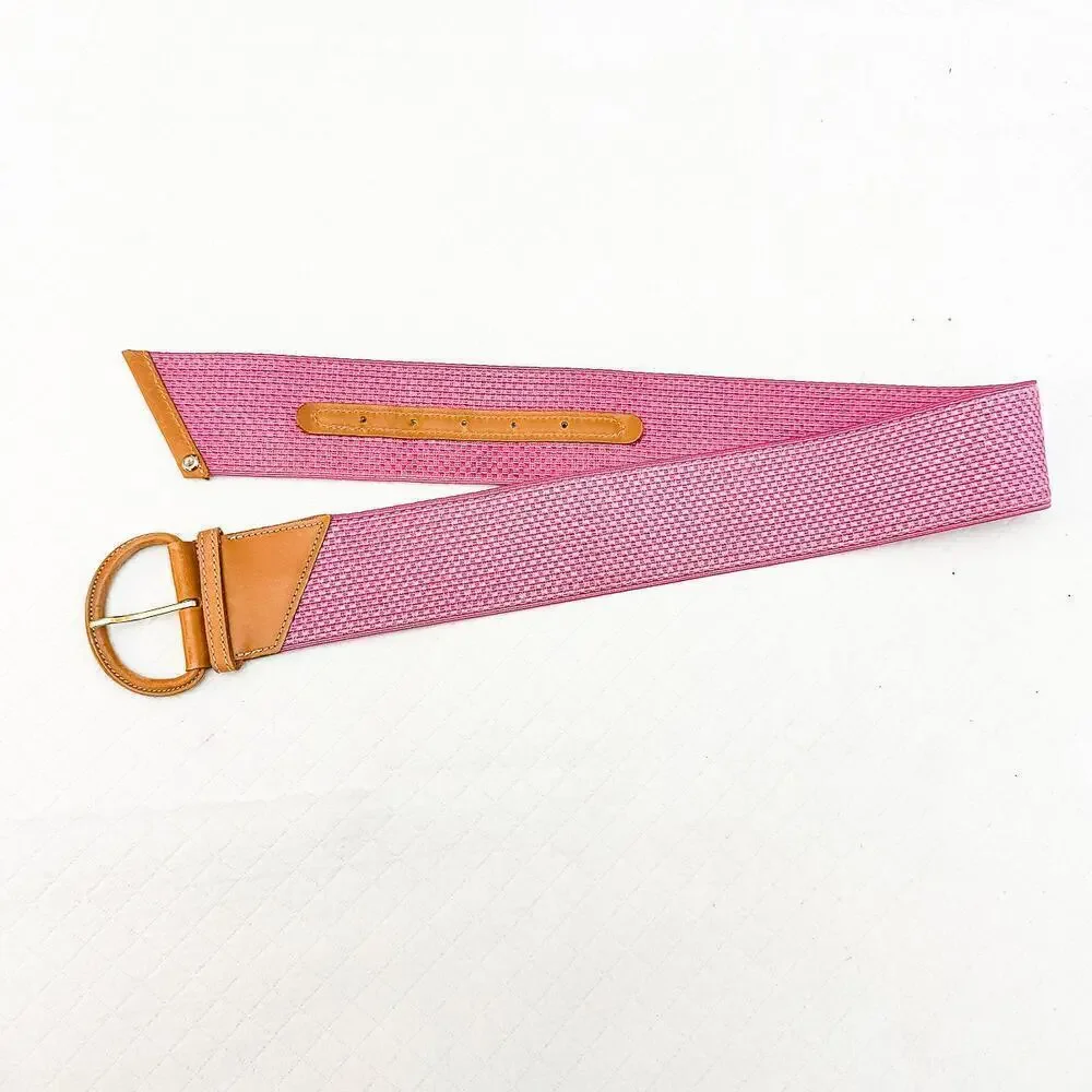 Guy Laroche France Vintage Pink Stretch Woven Color Belt Leather Accent Size 32